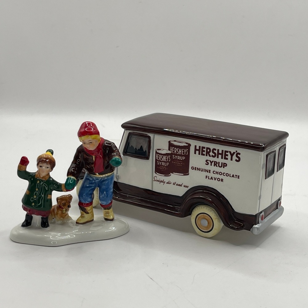 Dept 56 Snow Village Kids Love Hershey's Ceramic Truck & Figurine Set 54924